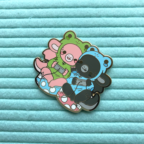 Ink and Blush Frog Gamer Dragons Enamel Pin