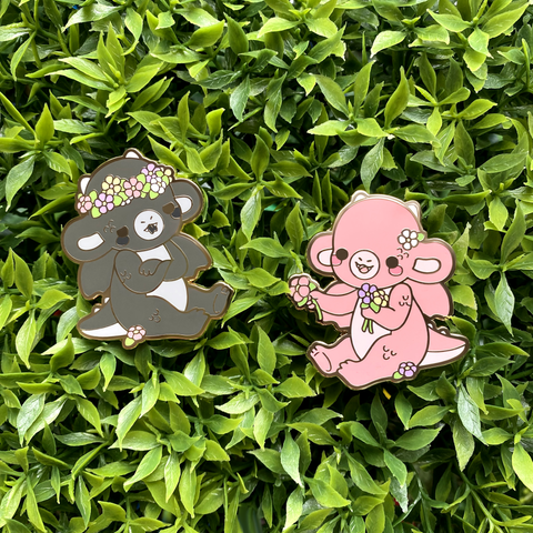 Ink and Blush Flower Dragons Enamel Pin Set