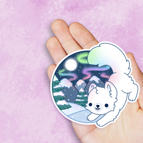 Northern Lights Arctic Fox Vinyl Sticker