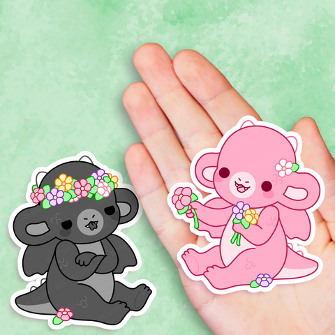 Ink and Blush Flower Dragons Vinyl Sticker