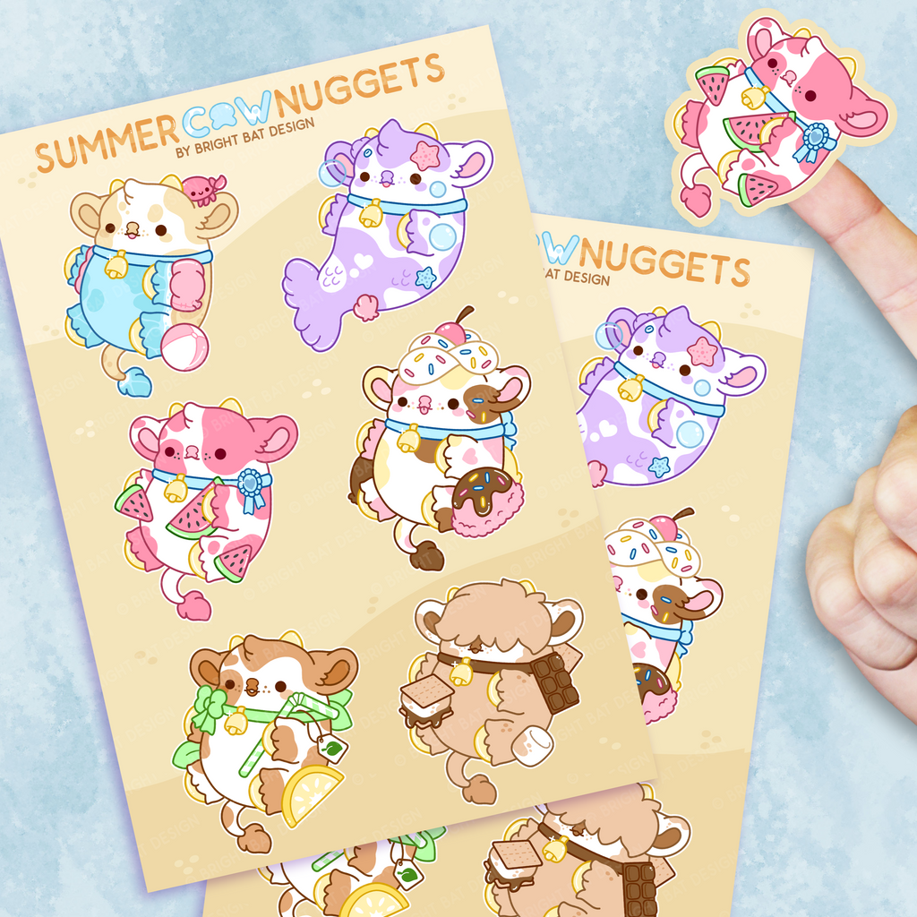 Summer Cow Nuggets Sticker Sheets (2 Pack)