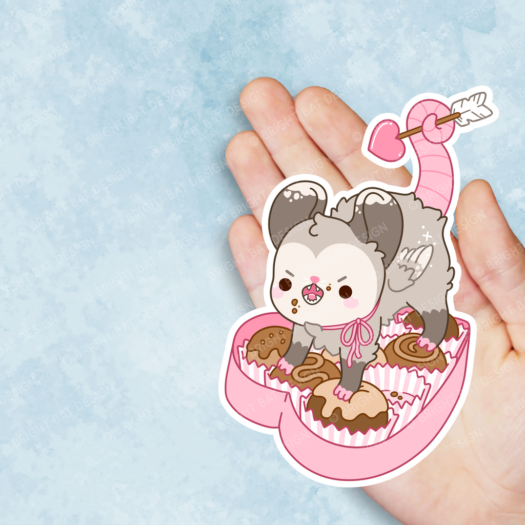 Cupid Opossum Valentine Vinyl Sticker