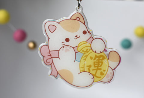 Lucky Cat Maneki Neko Charm Keychain