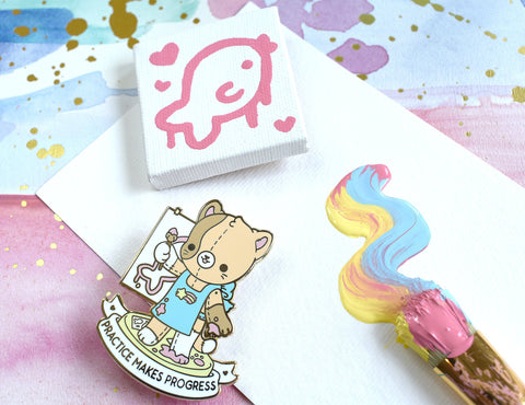 Practice Makes Progress Cat Artist Enamel Pin