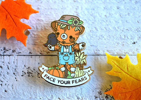 Face Your Fears Scarecrow Cat Enamel Pin