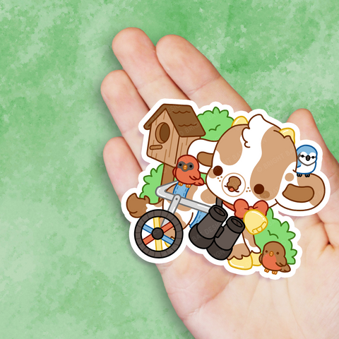 Finch the Birdwatching Cow Vinyl Sticker