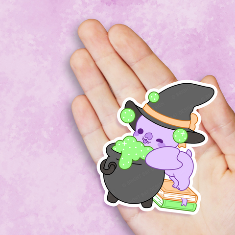 Bright Bat Cauldron Witch Vinyl Sticker