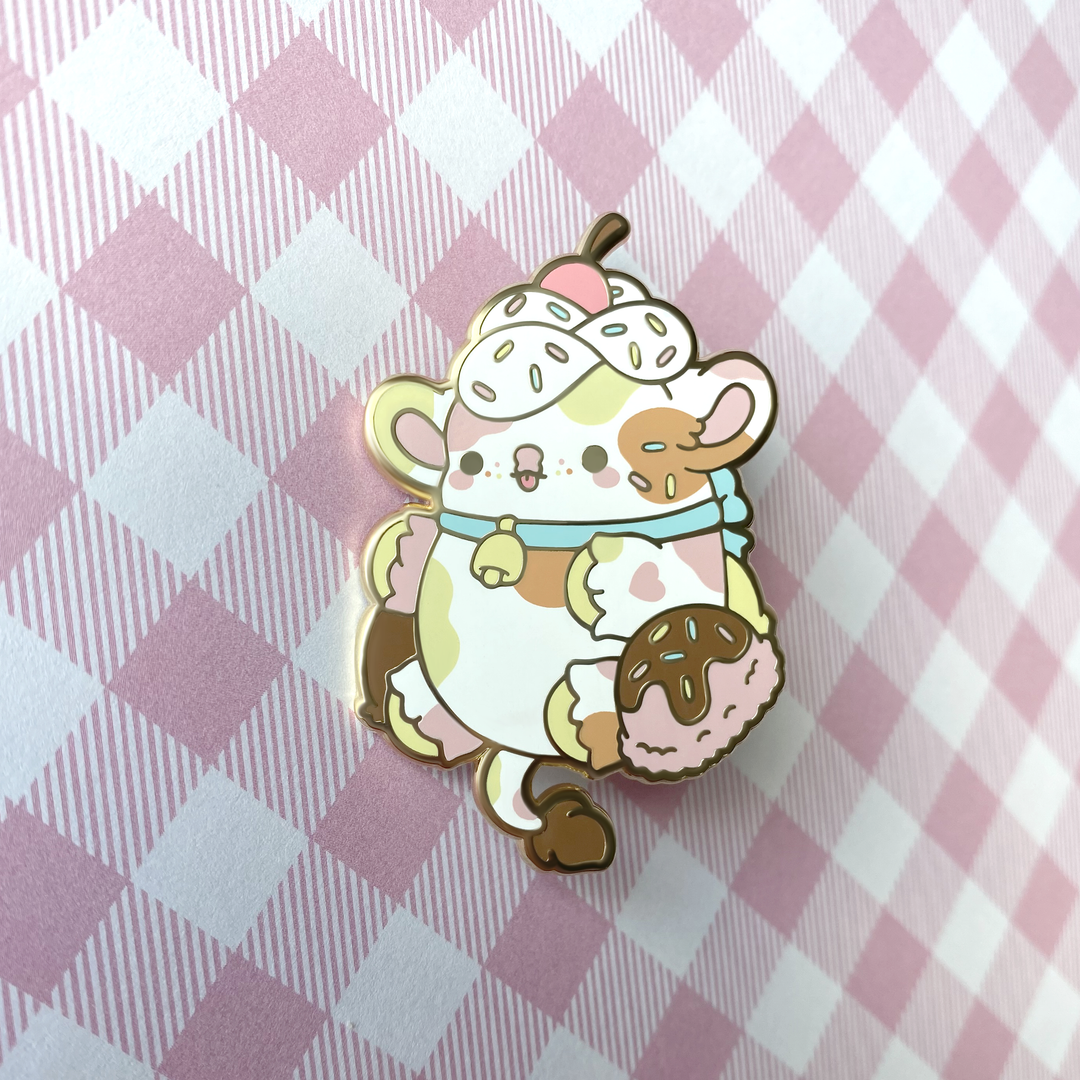 Sundae the Ice Cream Cow Nugget Enamel Pin – Bright Bat Design
