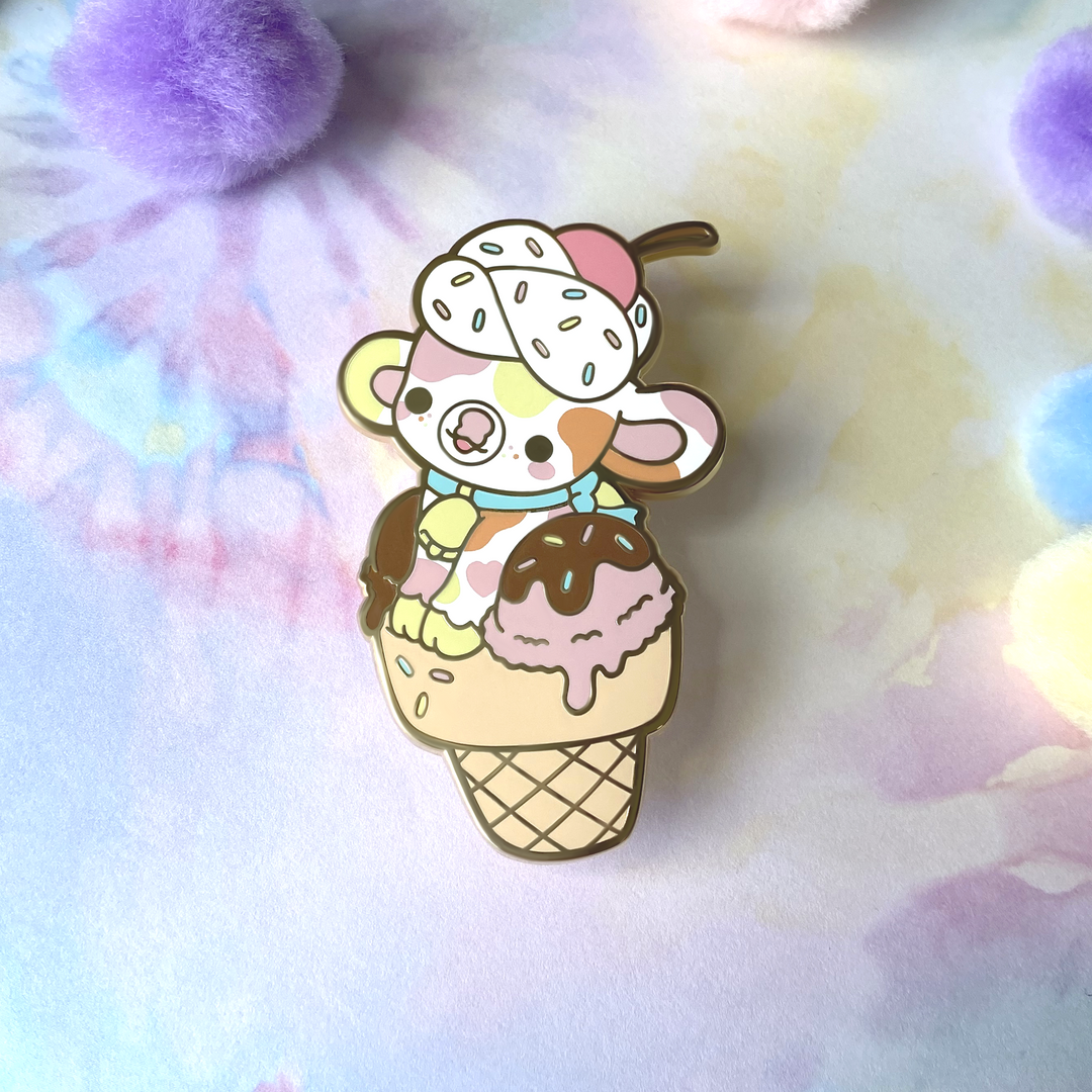 Sundae the Ice Cream Cow Enamel Pin – Bright Bat Design