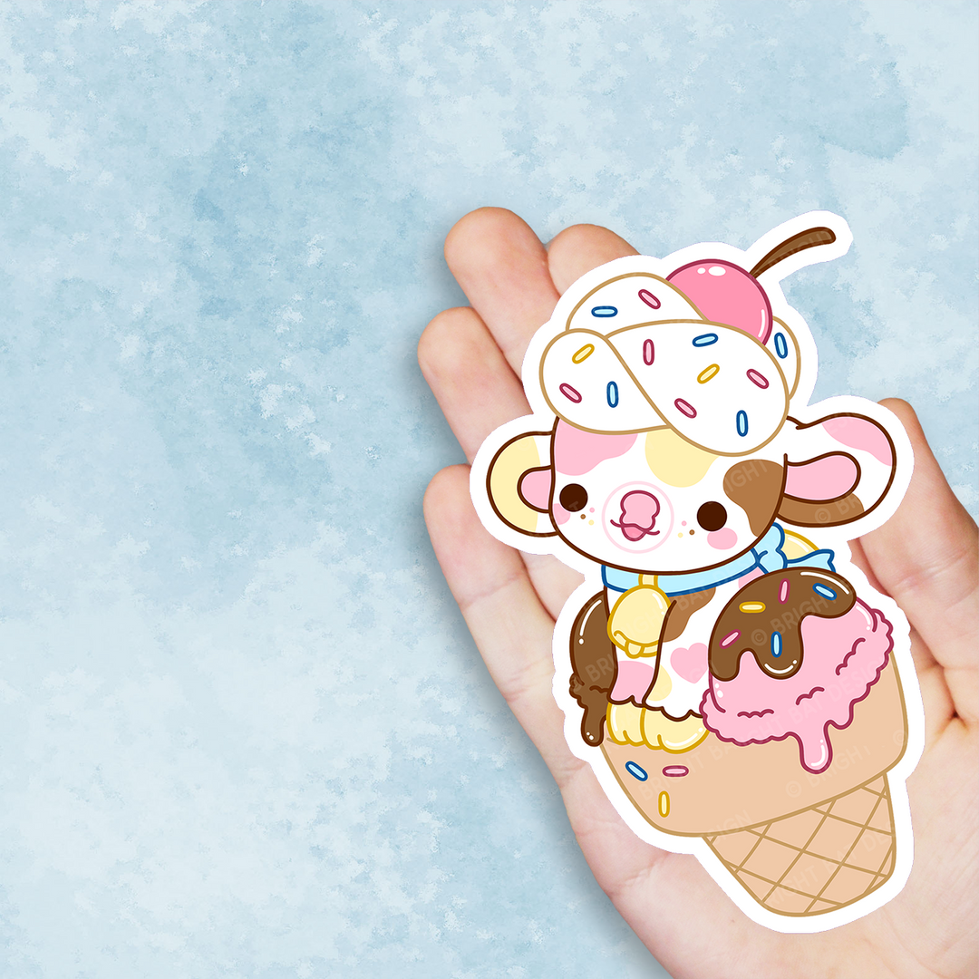 Sundae the Ice Cream Cow Vinyl Sticker – Bright Bat Design