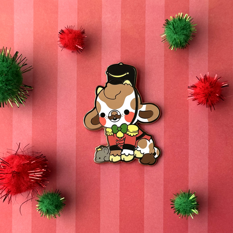 Tinsel the Nutcracker Cow Enamel Pin