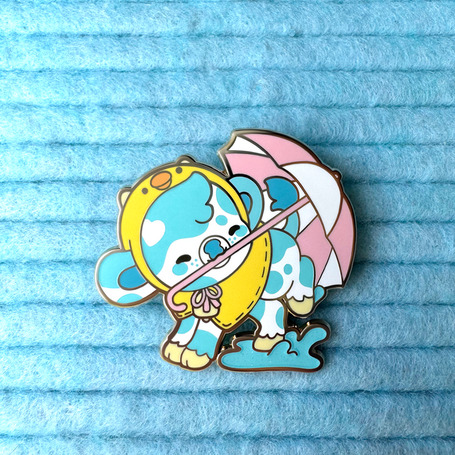 Ducky the Rain Cow Enamel Pin – Bright Bat Design
