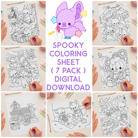 Spooky Coloring Pages ( 7 Pack ) ( Digital Download )