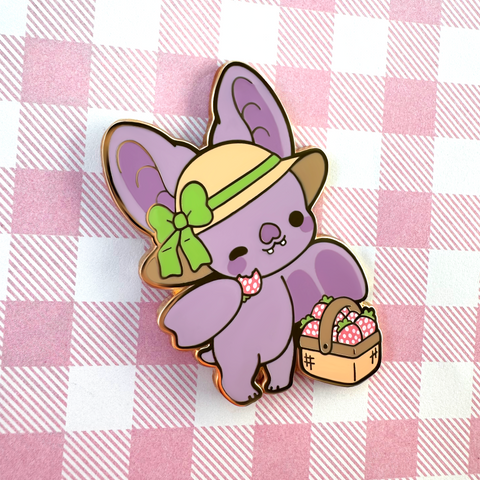 Strawberry Farmer Bright Bat Enamel Pin