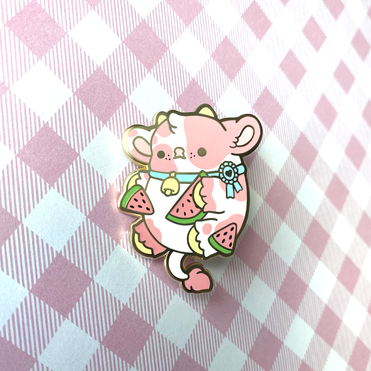 Sorbet the Watermelon Cow Nugget Enamel Pin – Bright Bat Design