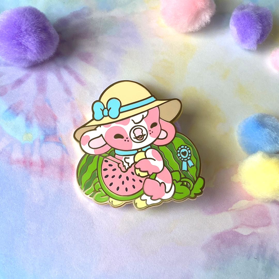 Sorbet the Watermelon Cow Enamel Pin – Bright Bat Design