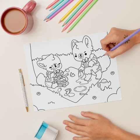 Werewolf Tea Party Coloring Page ( Digital Download )