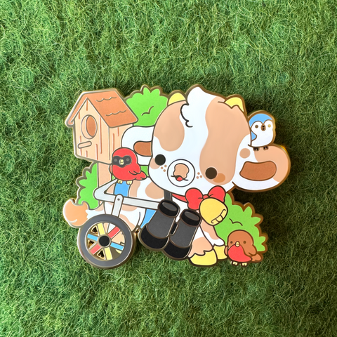 Finch the Birdwatching Cow Enamel Pin