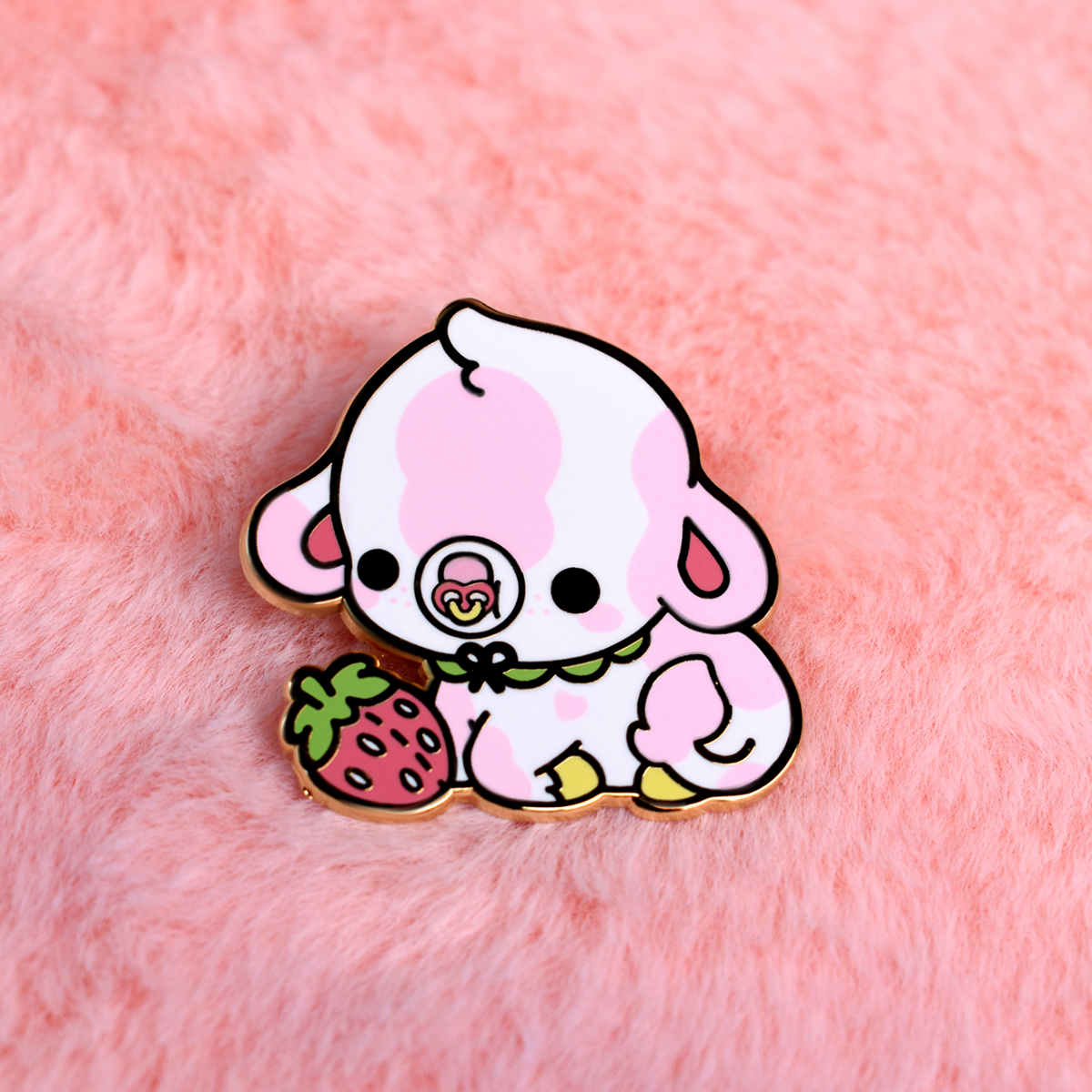 Baby Shortcake the Strawberry Cow Enamel Pin – Bright Bat Design