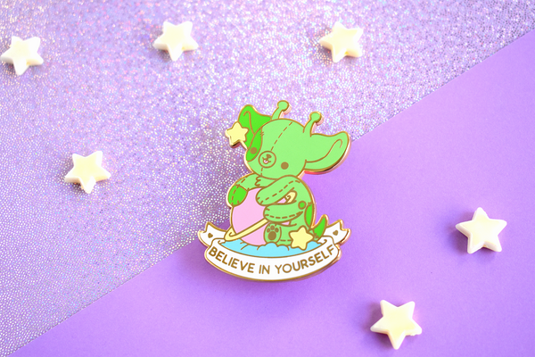 Believe In Yourself Alien Dog Enamel Pin