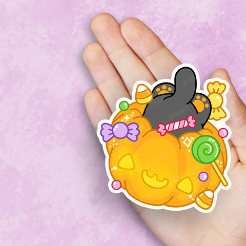 Candy Cat Pumpkin Vinyl Sticker