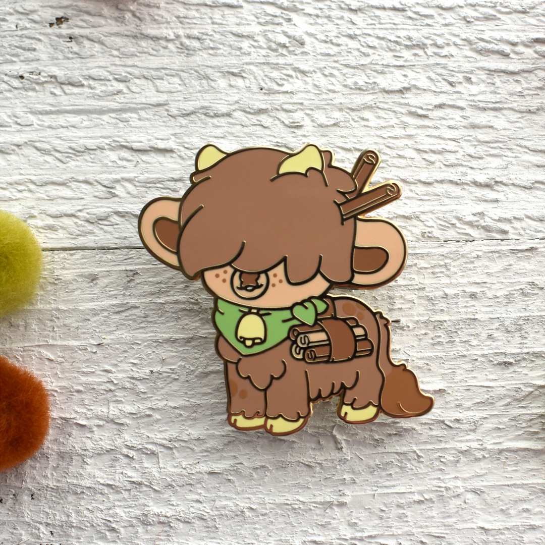 Churro the Cinnamon Cow Enamel Pin – Bright Bat Design