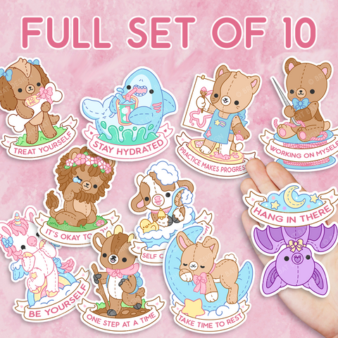 Self Care Plushie Pals Kawaii Vinyl Sticker Set