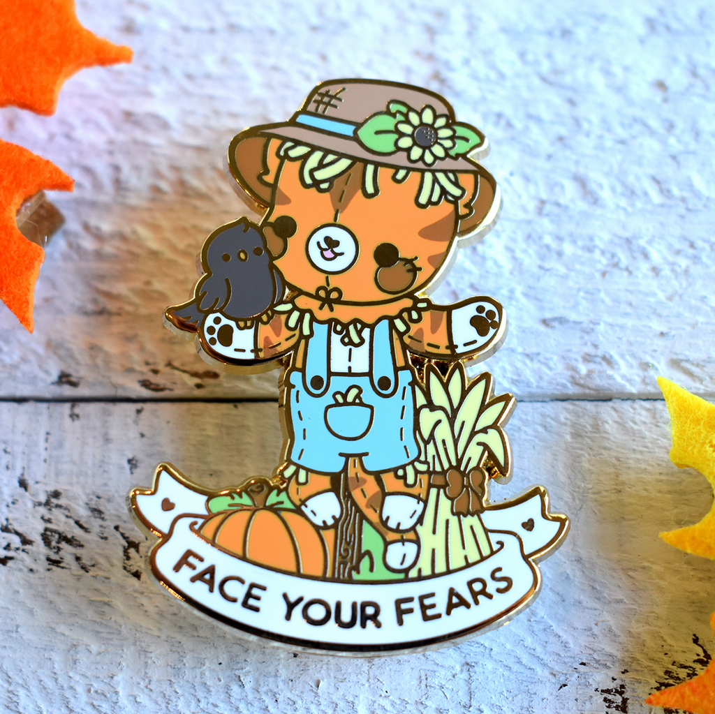 Face Your Fears Scarecrow Cat Enamel Pin
