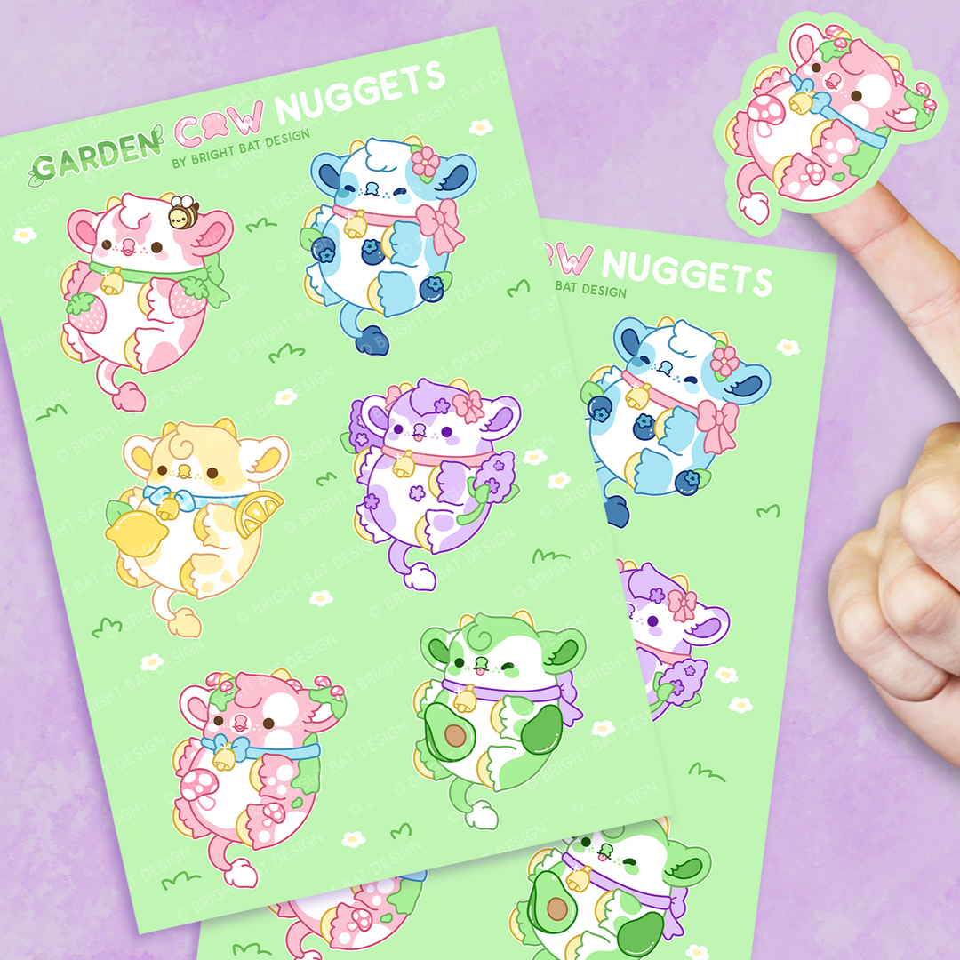 Garden Cow Nuggets Sticker Sheets (2 Pack) – Bright Bat Design