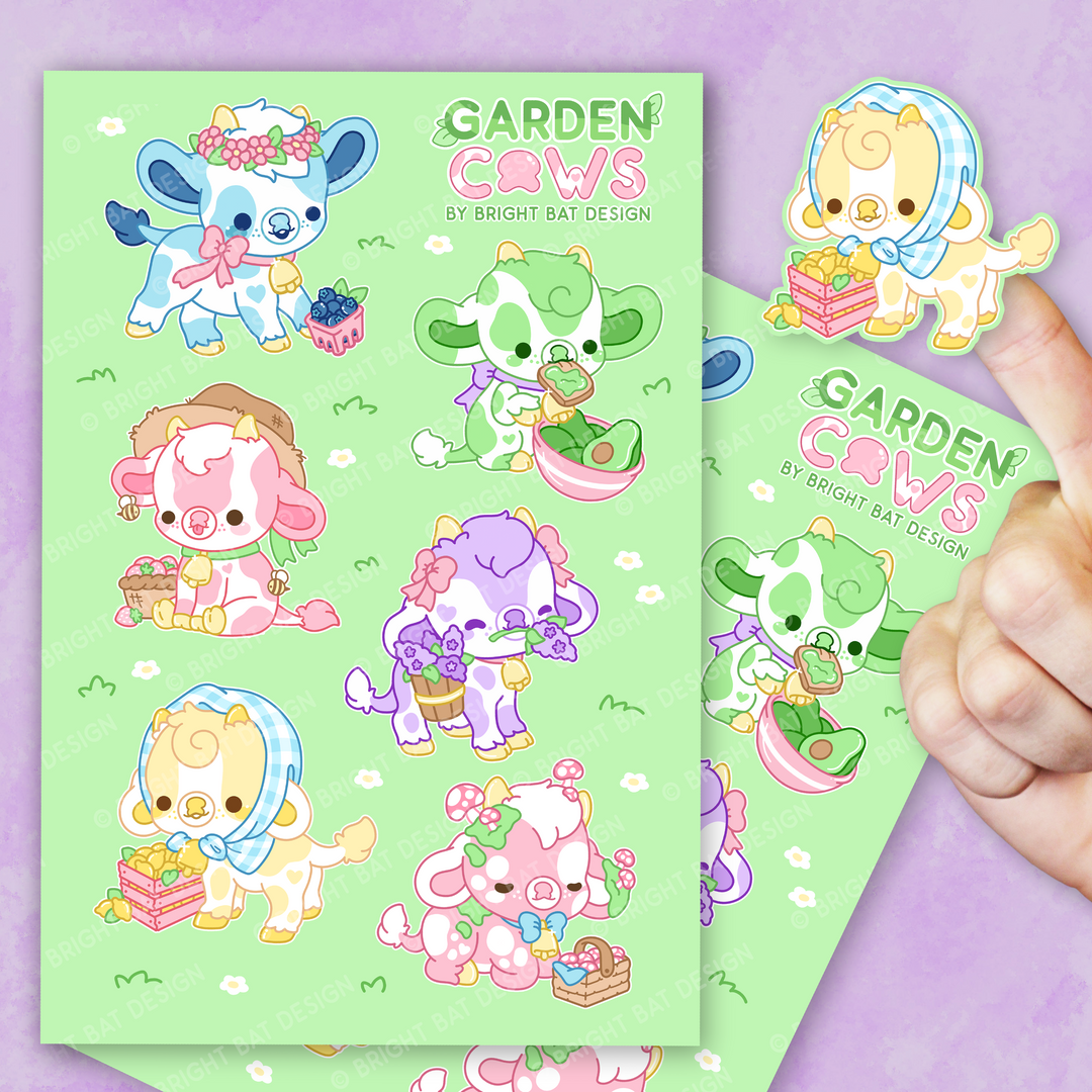 Garden Cows Sticker Sheets (2 Pack) – Bright Bat Design