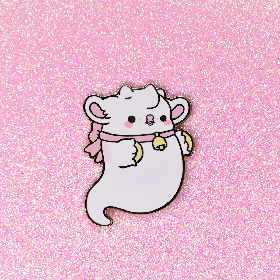 Chilly the Ghost Cow Nugget Enamel Pin – Bright Bat Design
