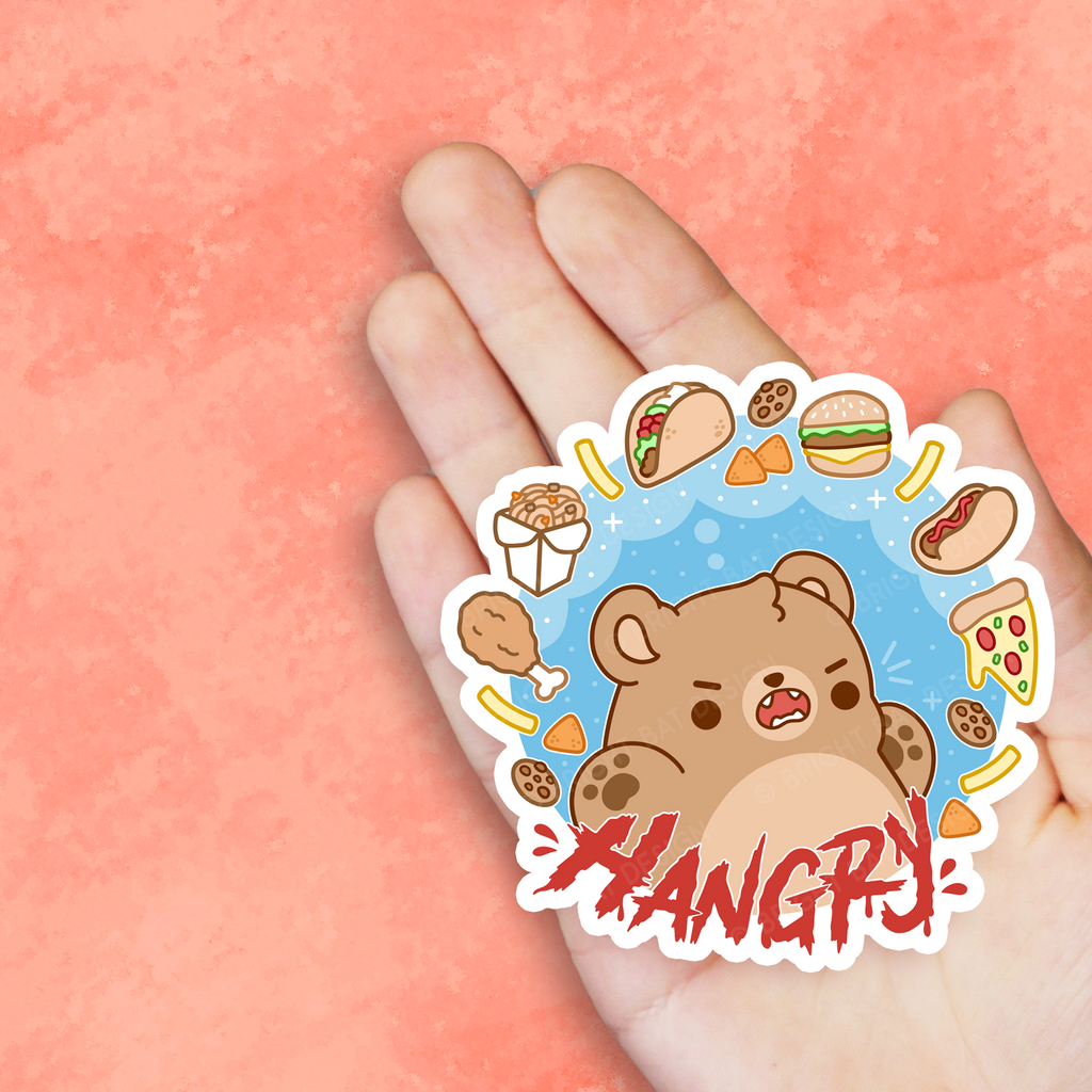 Hangry Bear Vinyl Sticker Bright Bat Design hangry-bear-vinyl-sticker-bright-bat-design