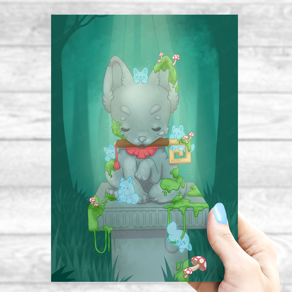 Kitsune Statue Yokai Forest Print