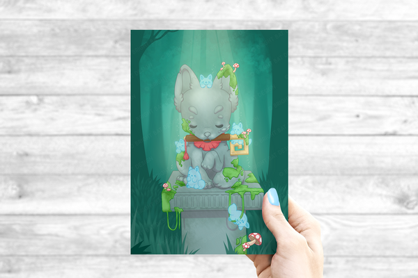 Kitsune Statue Yokai Forest Print