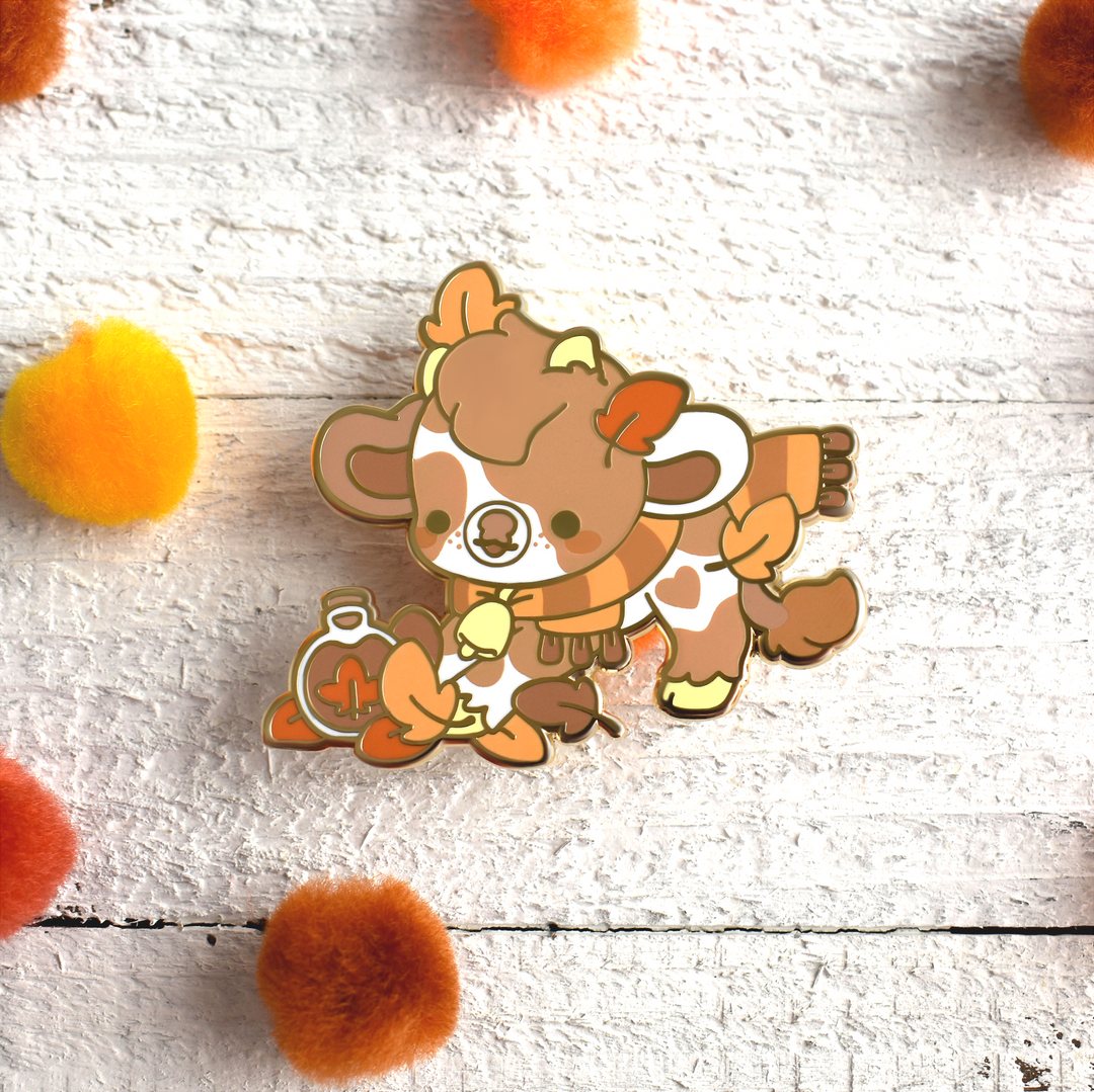 Waffle the Maple Cow Enamel Pin – Bright Bat Design