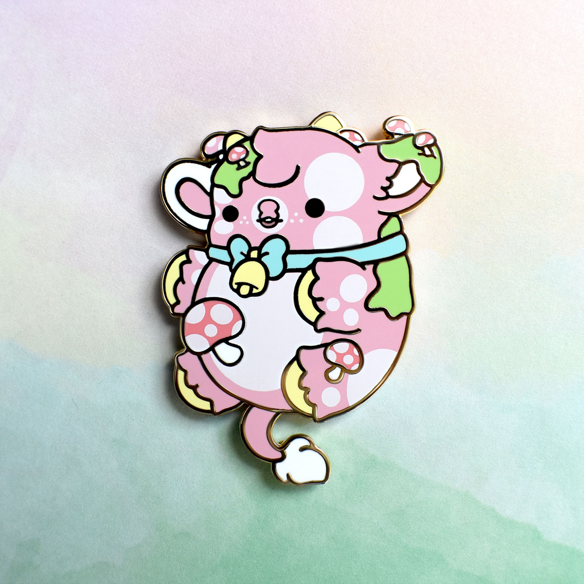 Truffle the Mushroom Cow Nugget Enamel Pin – Bright Bat Design