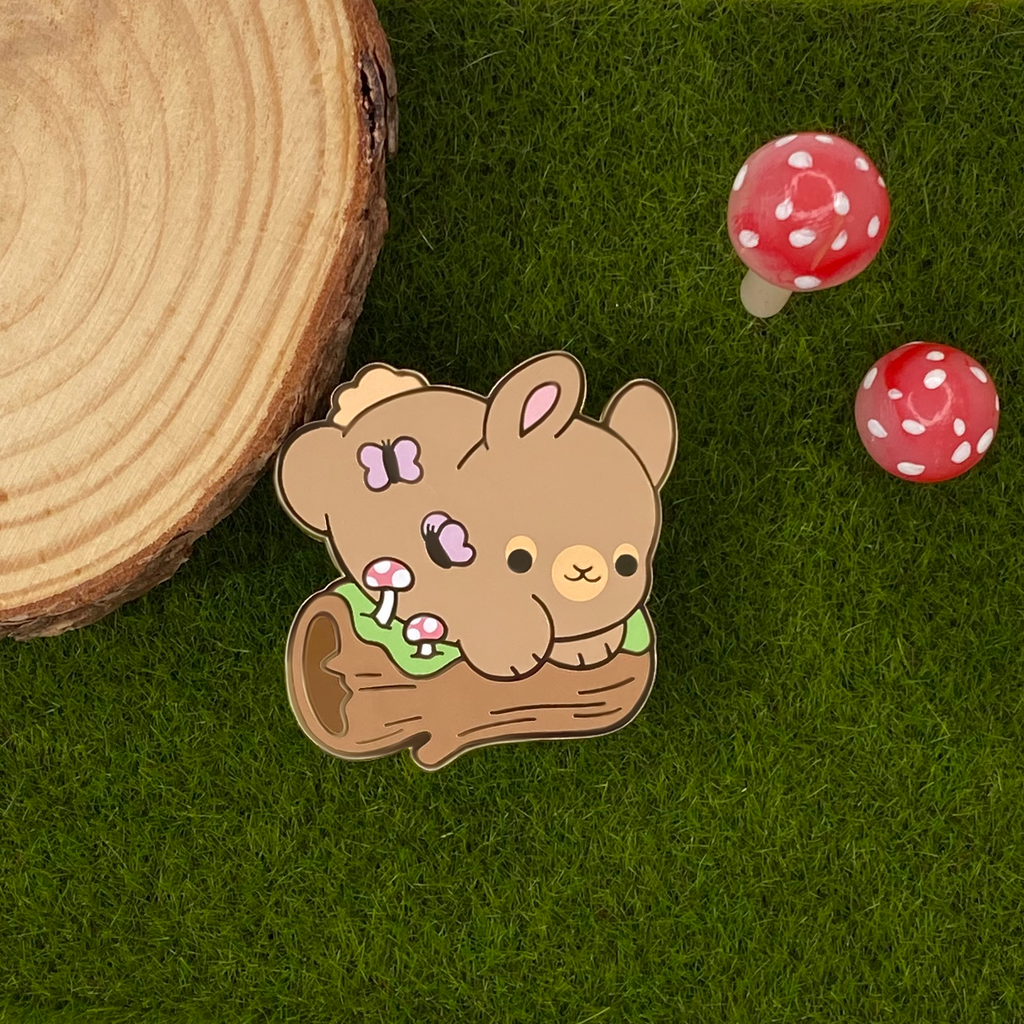 Log Leap Bunny Nugget Enamel Pin