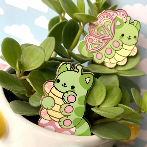 Caterpillar & Catterfly Enamel Pin Set