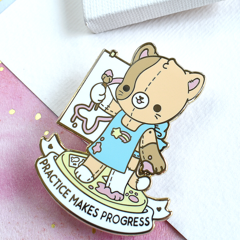 Practice Makes Progress Cat Artist Enamel Pin