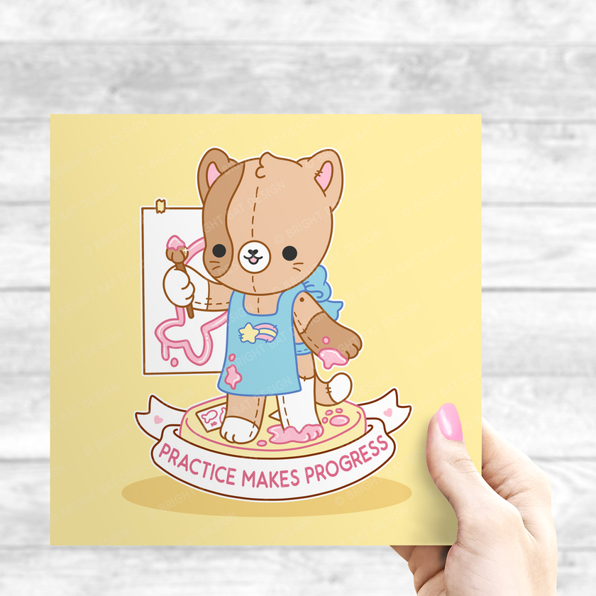 Practice Makes Progress Cat Print – Bright Bat Design