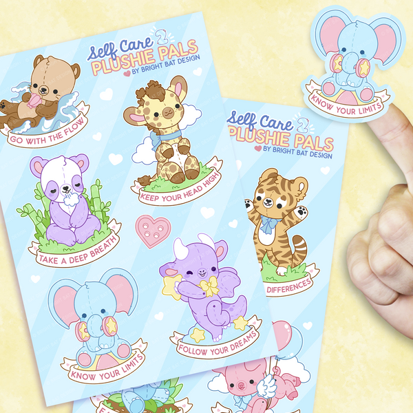 Self Care Plushie Pals 2 Sticker Sheets (2 Pack)