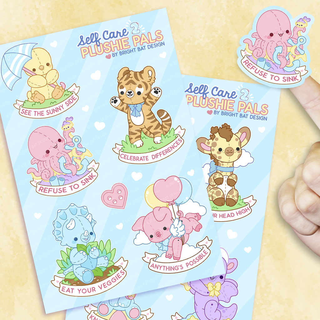 Self Care Plushie Pals 2 Sticker Sheets (2 Pack)