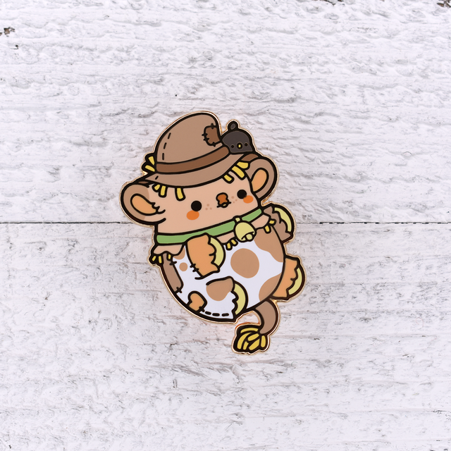 Patch the Scarecrow Cow Nugget Enamel Pin – Bright Bat Design