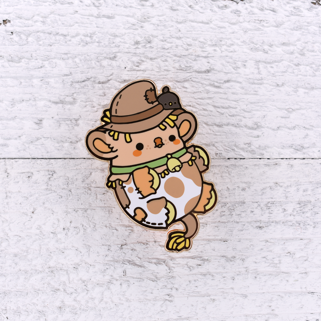 Patch the Scarecrow Cow Nugget Enamel Pin