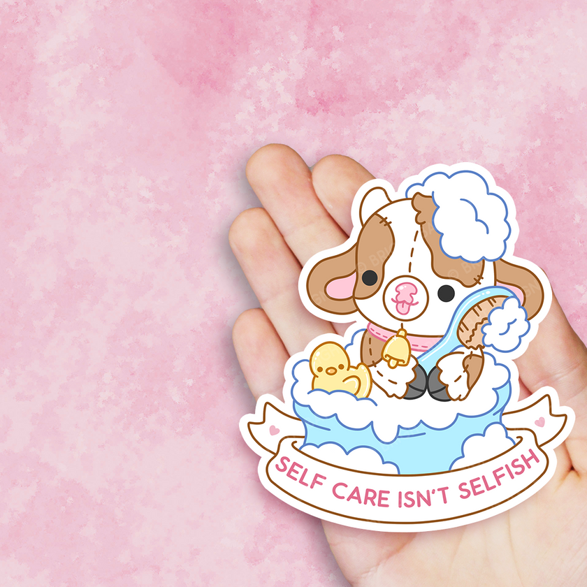 Self Care Isnt Selfish Cow Vinyl Sticker – Bright Bat Design