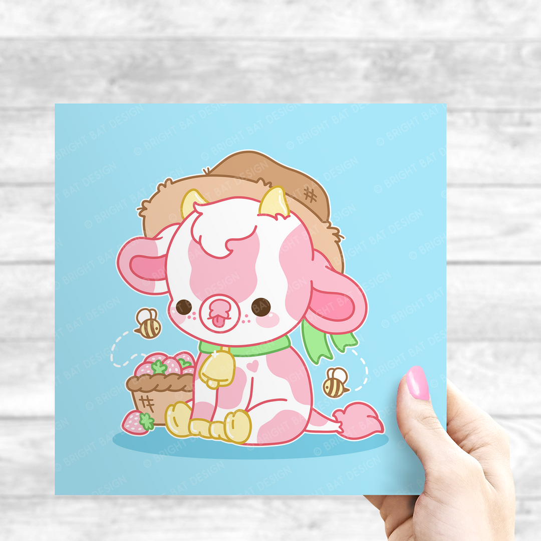 Shortcake the Strawberry Cow Print – Bright Bat Design