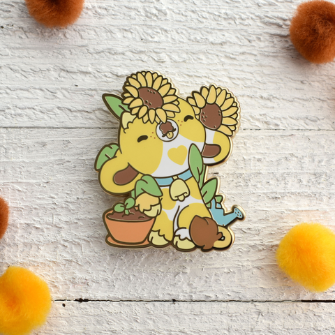 Sprout the Sunflower Cow Enamel Pin