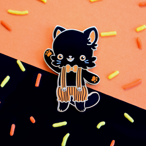 Vintage Halloween Black Cat Enamel Pin