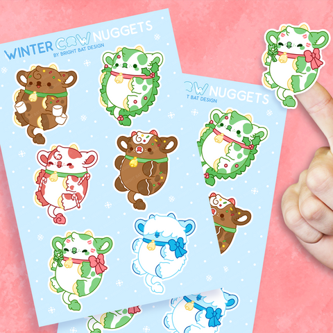 Winter Cow Nuggets Sticker Sheets (2 Pack)