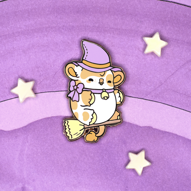 Hex the Witch Cow Nugget Enamel Pin – Bright Bat Design